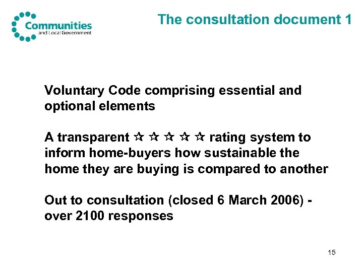 The consultation document 1 Voluntary Code comprising essential and optional elements A transparent rating