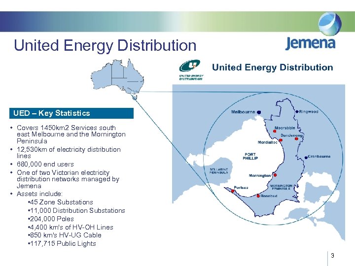 United Energy Distribution UED – Key Statistics • Covers 1450 km 2 Services south