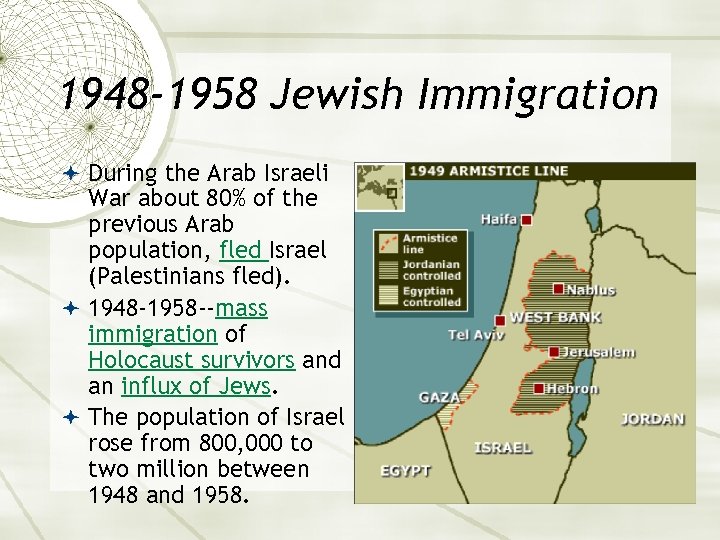 1948 -1958 Jewish Immigration During the Arab Israeli War about 80% of the previous