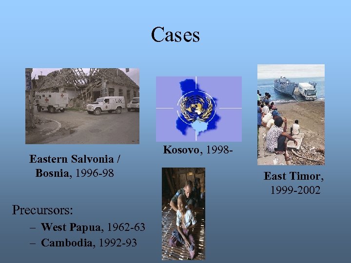 Cases Eastern Salvonia / Bosnia, 1996 -98 Precursors: – West Papua, 1962 -63 –
