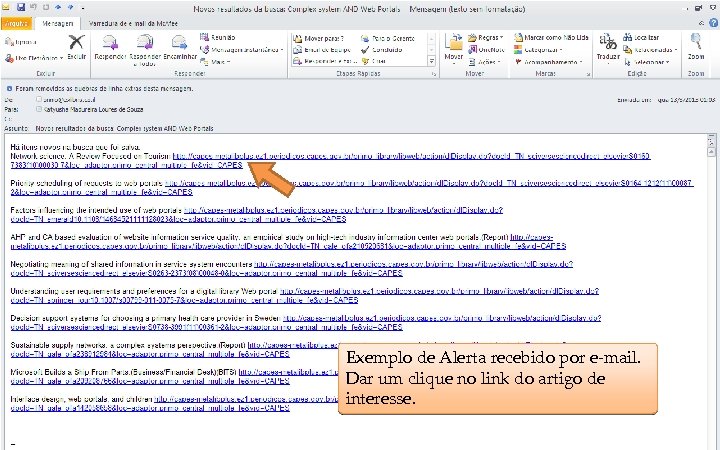 Exemplo de Alerta recebido por e-mail. Dar um clique no link do artigo de