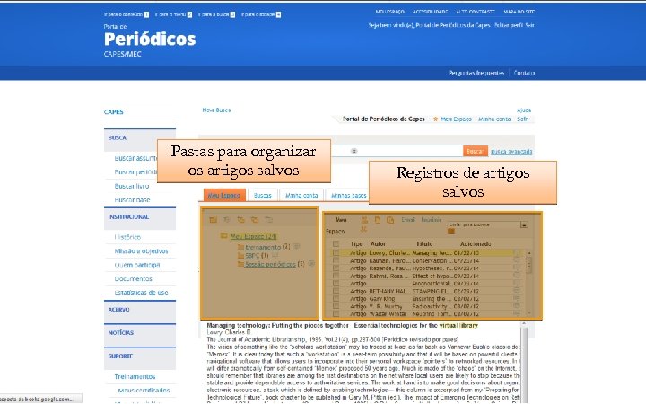 Pastas para organizar os artigos salvos Registros de artigos salvos 
