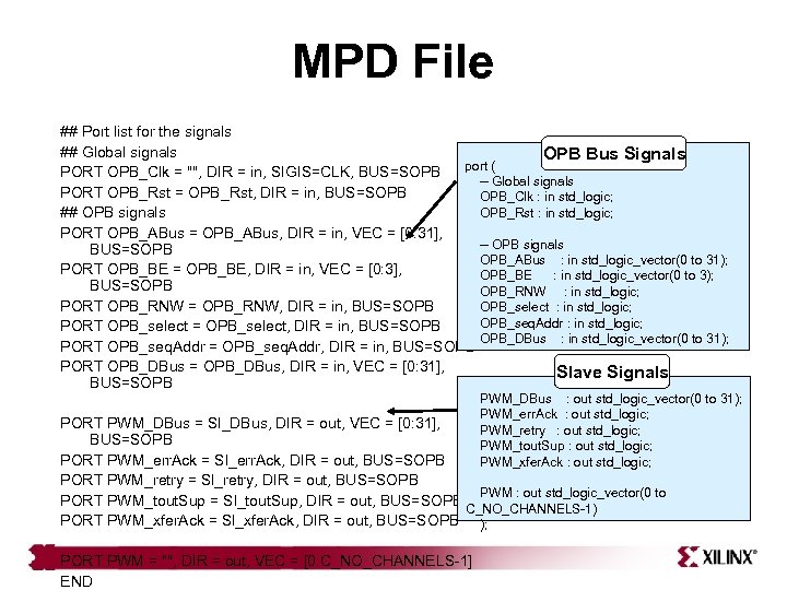 MPD File ## Port list for the signals ## Global signals OPB Bus Signals