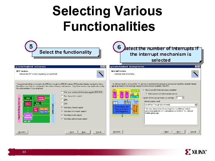 Selecting Various Functionalities 5 33 Select the functionality 6 Select the number of interrupts