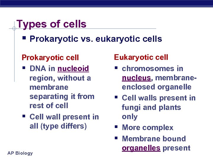 Types of cells § Prokaryotic vs. eukaryotic cells Prokaryotic cell § DNA in nucleoid