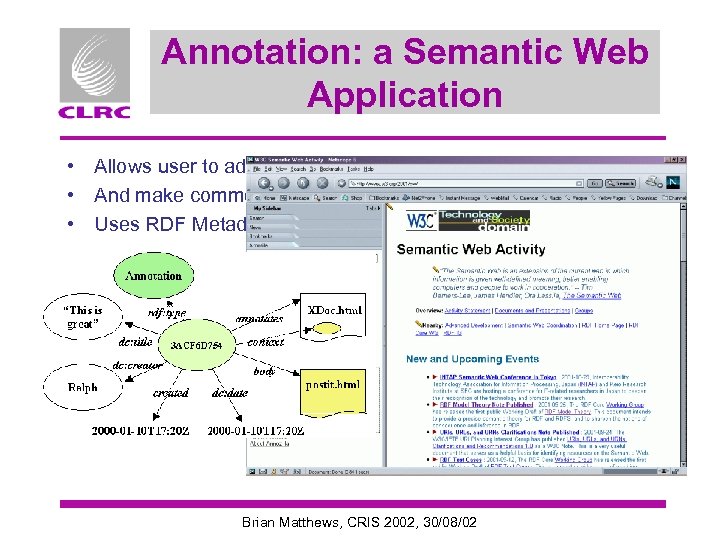 Annotation: a Semantic Web Application • Allows user to add comments to other web