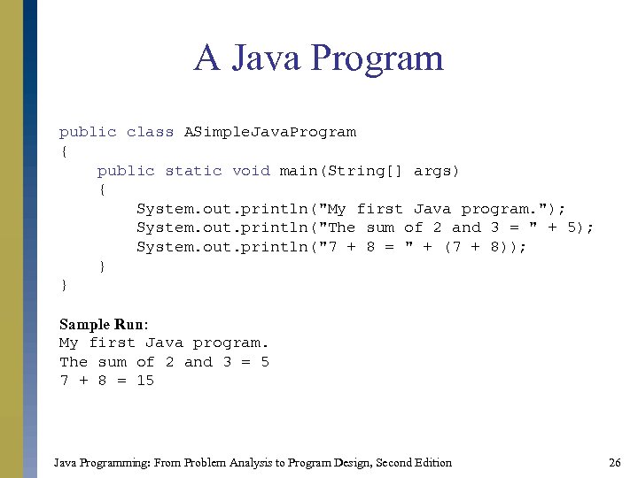 A Java Program public class ASimple. Java. Program { public static void main(String[] args)