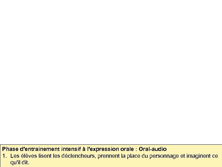Phase d'entrainement intensif à l'expression orale : Oral-audio 1. Les élèves lisent les déclencheurs,