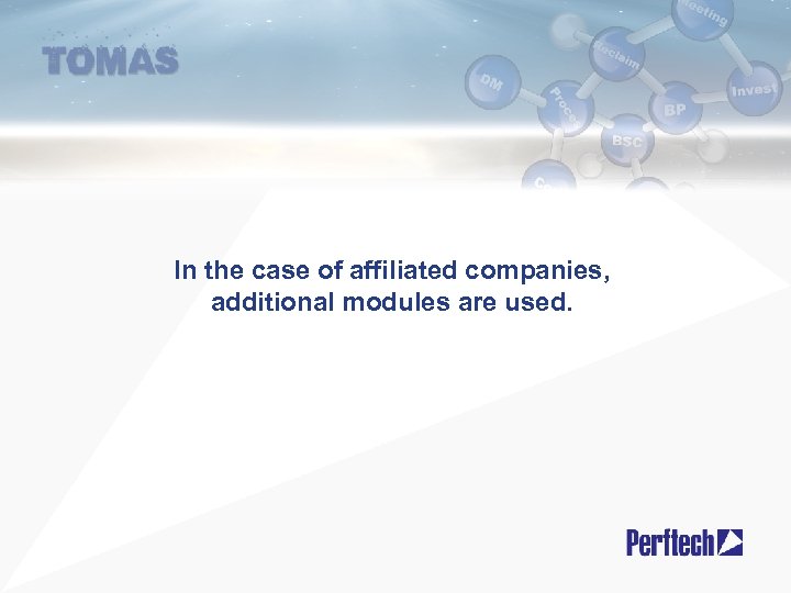 In the case of affiliated companies, additional modules are used. 
