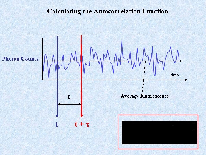 Calculating the Autocorrelation Function Photon Counts time t Average Fluorescence t+t 