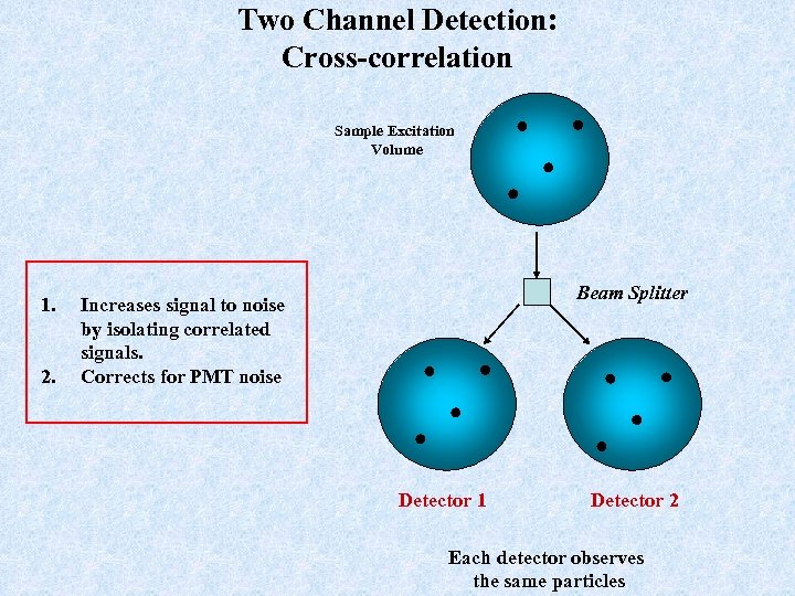 Two Channel Detection: Cross-correlation Sample Excitation Volume 1. 2. Beam Splitter Increases signal to