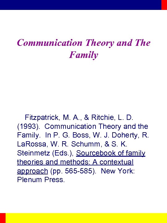 Communication Theory and The Family Fitzpatrick, M. A. , & Ritchie, L. D. (1993).