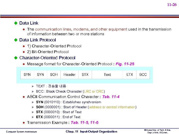 11 -26 u Data Link l The communication lines, modems, and other equipment used