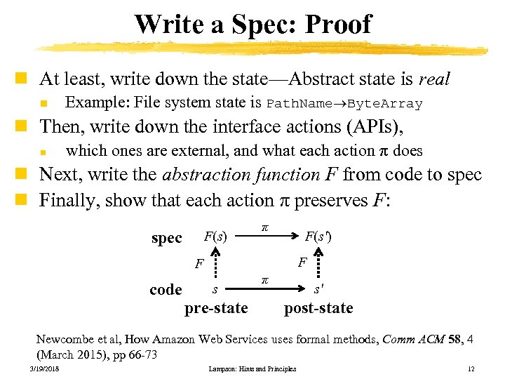 Write a Spec: Proof n At least, write down the state—Abstract state is real