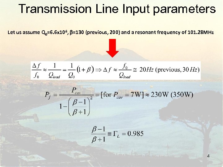Transmission Line Input parameters Let us assume Q 0=6. 6 x 108, =130 (previous,