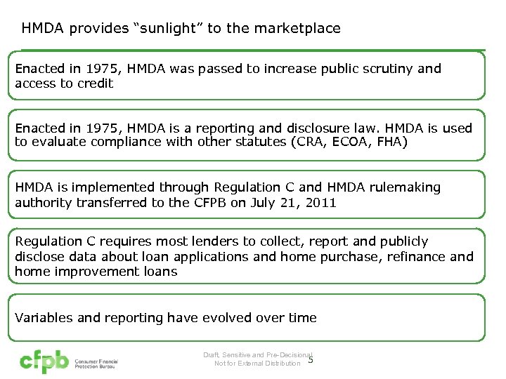 HMDA provides “sunlight” to the marketplace Enacted in 1975, HMDA was passed to increase