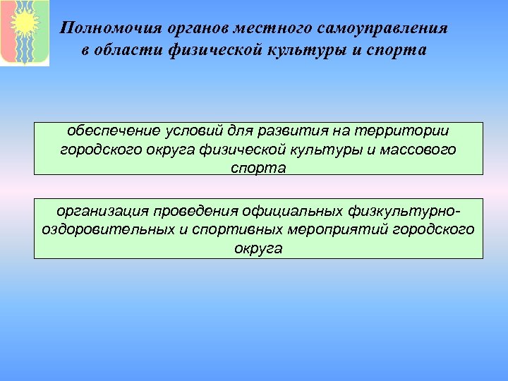 Полномочия органов местного самоуправления в области физической культуры и спорта обеспечение условий для развития