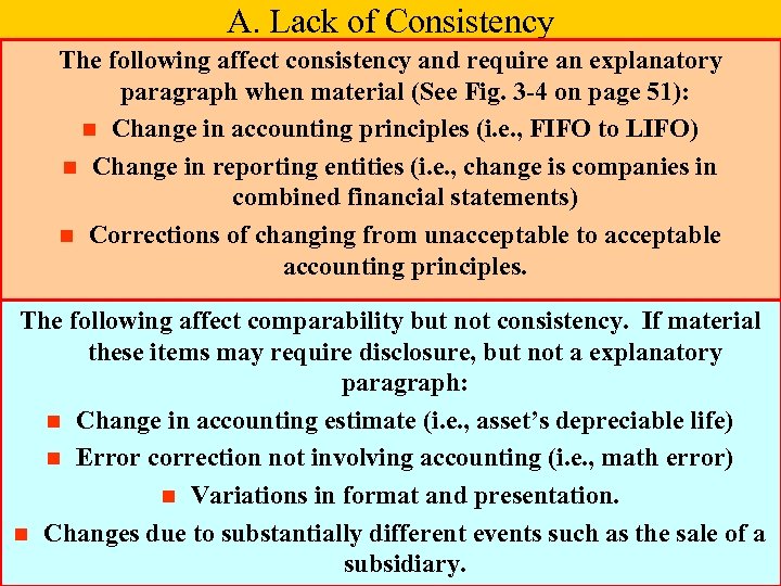 A. Lack of Consistency The following affect consistency and require an explanatory paragraph when