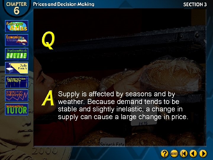 Supply is affected by seasons and by weather. Because demand tends to be stable