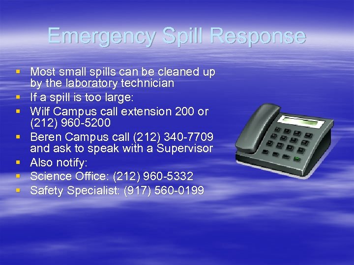 Emergency Spill Response § Most small spills can be cleaned up by the laboratory