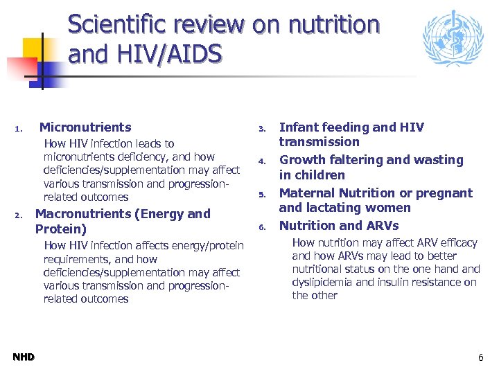 Scientific review on nutrition and HIV/AIDS 1. Micronutrients How HIV infection leads to micronutrients