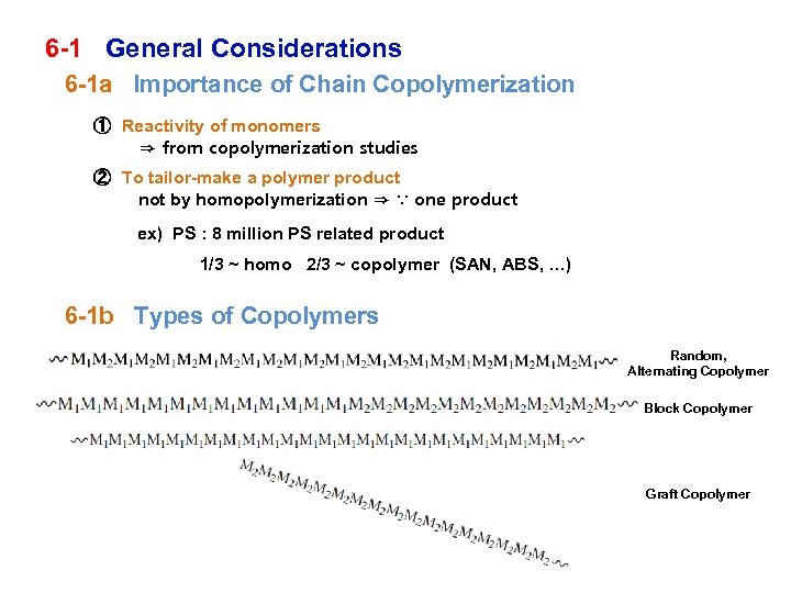 6 -1 General Considerations 6 -1 a Importance of Chain Copolymerization ① Reactivity of