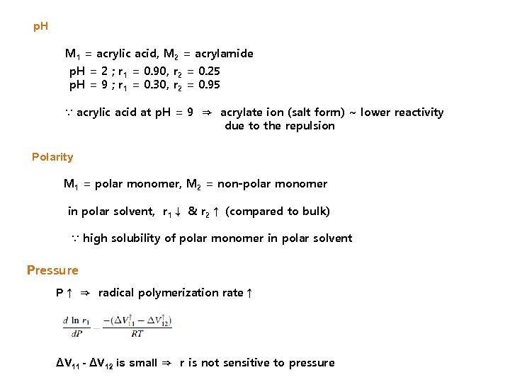 p. H M 1 = acrylic acid, M 2 = acrylamide p. H =