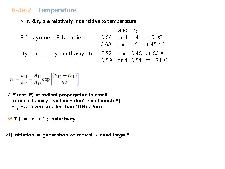 6 -3 a-2 Temperature ⇒ r 1 & r 2 are relatively insensitive to