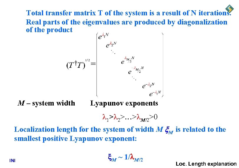 Total transfer matrix T of the system is a result of N iterations. Real