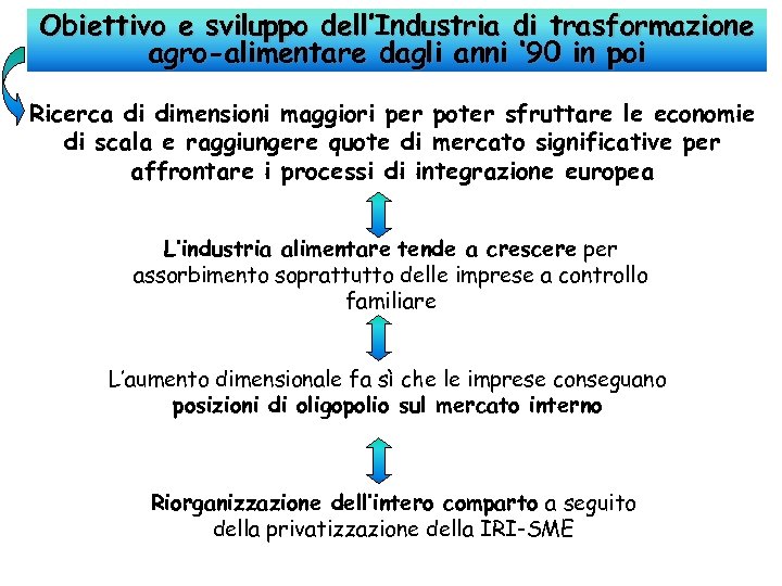 Obiettivo e sviluppo dell’Industria di trasformazione agro-alimentare dagli anni ‘ 90 in poi Ricerca