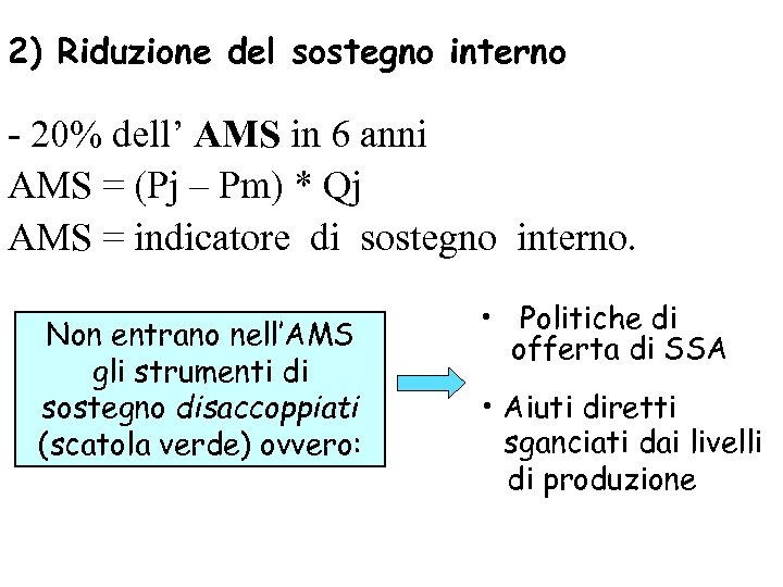 2) Riduzione del sostegno interno - 20% dell’ AMS in 6 anni AMS =