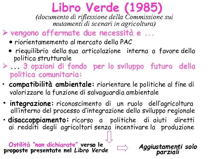 Libro Verde (1985) (documento di riflessione della Commissione sui mutamenti di scenari in agricoltura)