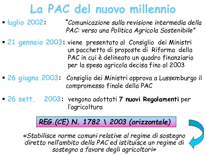 La PAC del nuovo millennio § luglio 2002: “Comunicazione sulla revisione intermedia della PAC: