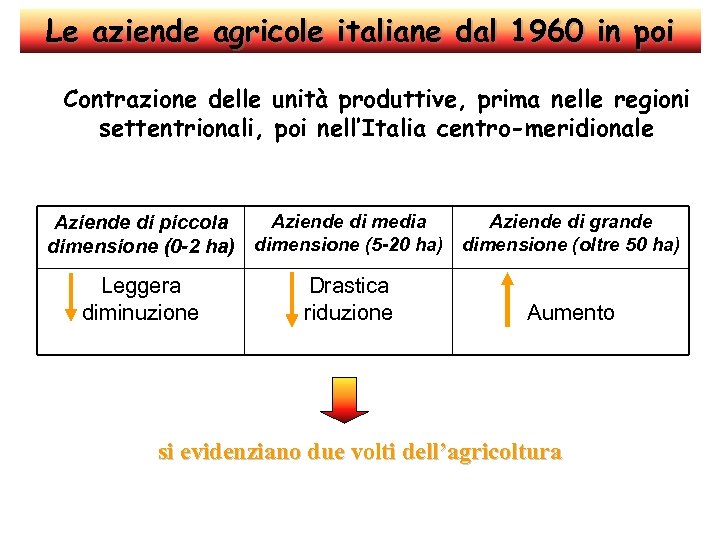 Le aziende agricole italiane dal 1960 in poi Contrazione delle unità produttive, prima nelle