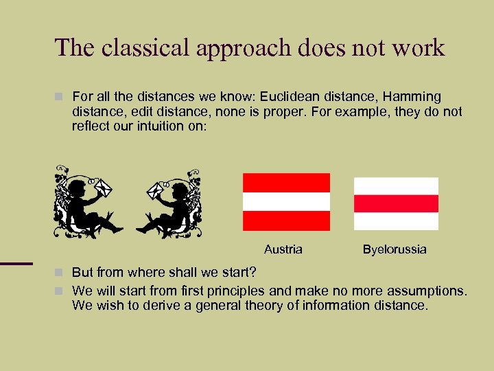 The classical approach does not work For all the distances we know: Euclidean distance,