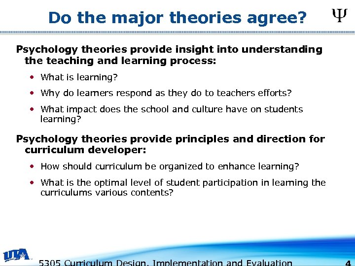 Do the major theories agree? Psychology theories provide insight into understanding the teaching and