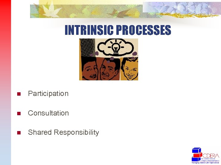 INTRINSIC PROCESSES n Participation n Consultation n Shared Responsibility 