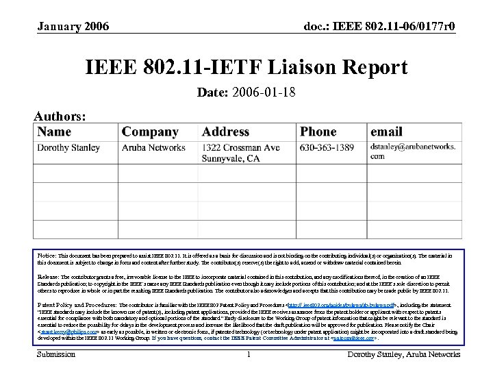 January 2006 doc. : IEEE 802. 11 -06/0177 r 0 IEEE 802. 11 -IETF