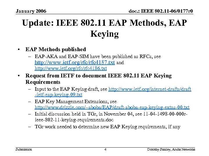 January 2006 doc. : IEEE 802. 11 -06/0177 r 0 Update: IEEE 802. 11