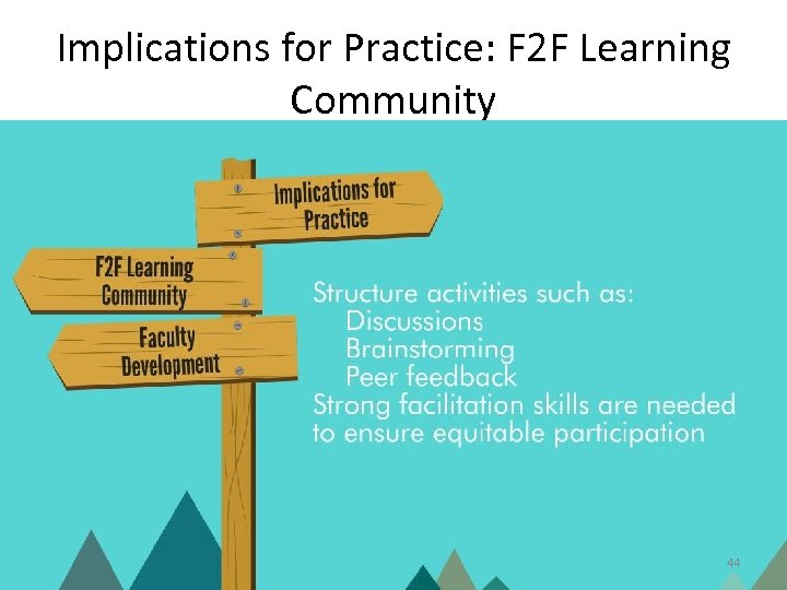 Implications for Practice: F 2 F Learning Community 44 