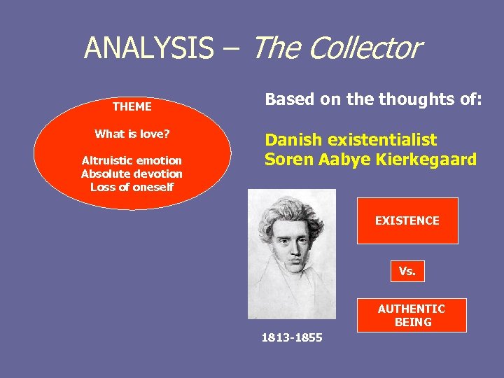 ANALYSIS – The Collector THEME What is love? Altruistic emotion Absolute devotion Loss of