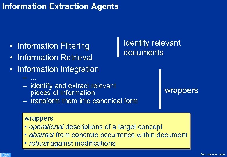 Information Extraction Agents • Information Filtering • Information Retrieval • Information Integration identify relevant