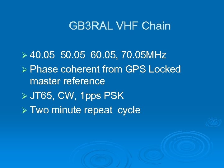 GB 3 RAL VHF Chain 40. 05 50. 05 60. 05, 70. 05 MHz