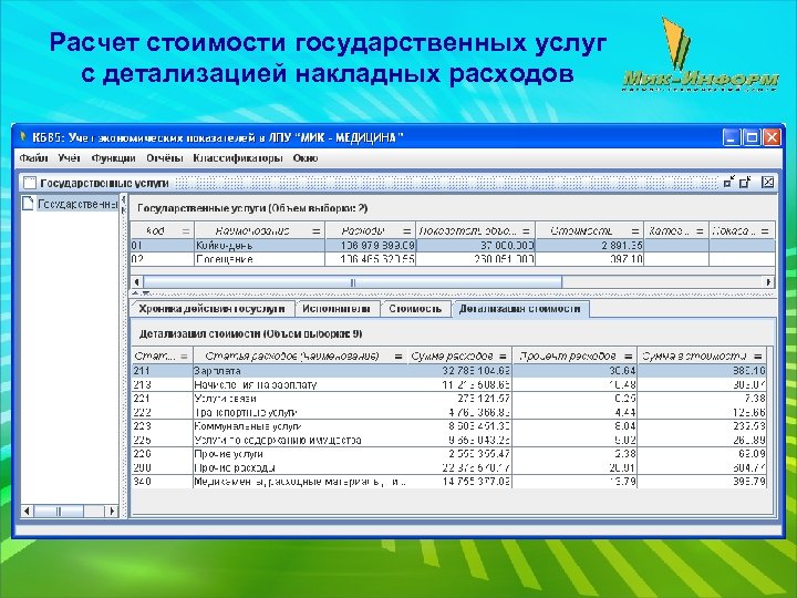 Расчет стоимости государственных услуг с детализацией накладных расходов 