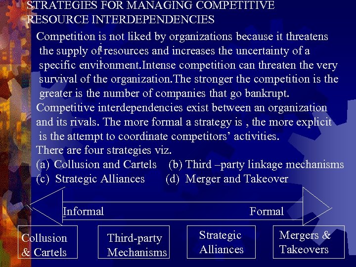 STRATEGIES FOR MANAGING COMPETITIVE RESOURCE INTERDEPENDENCIES Competition is not liked by organizations because it