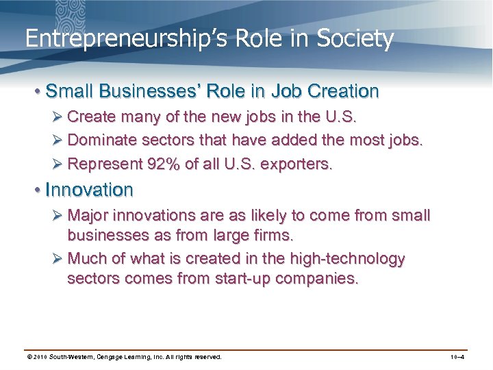 Entrepreneurship’s Role in Society • Small Businesses’ Role in Job Creation Ø Create many