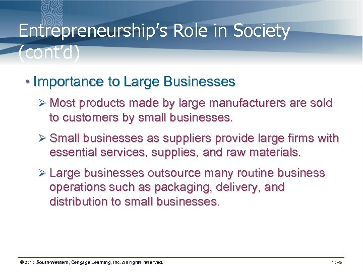 Entrepreneurship’s Role in Society (cont’d) • Importance to Large Businesses Ø Most products made