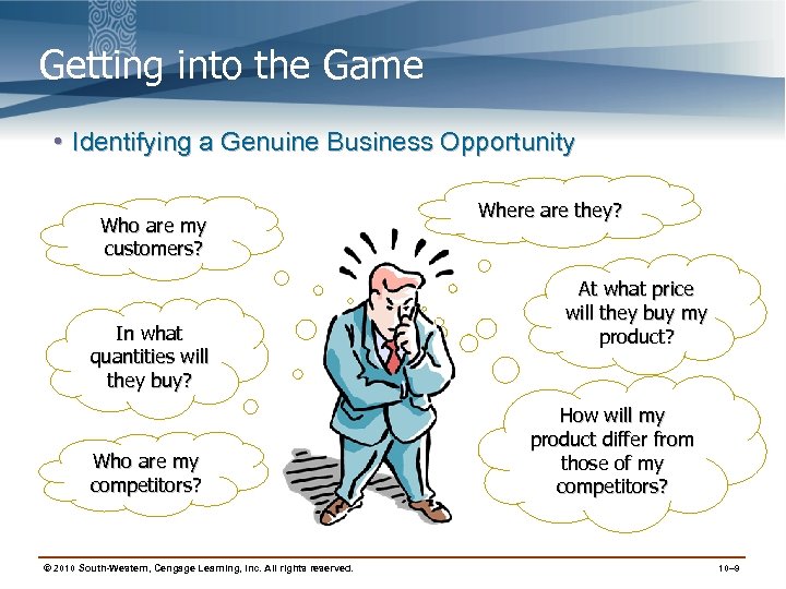 Getting into the Game • Identifying a Genuine Business Opportunity Who are my customers?