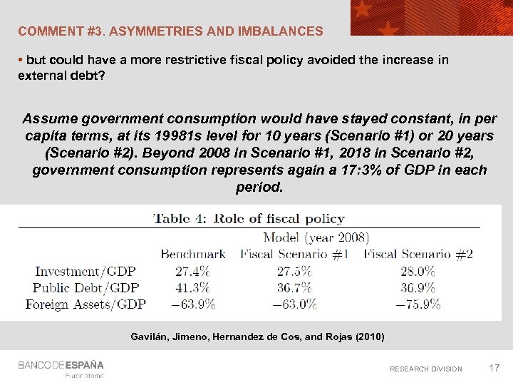 COMMENT #3. ASYMMETRIES AND IMBALANCES • but could have a more restrictive fiscal policy
