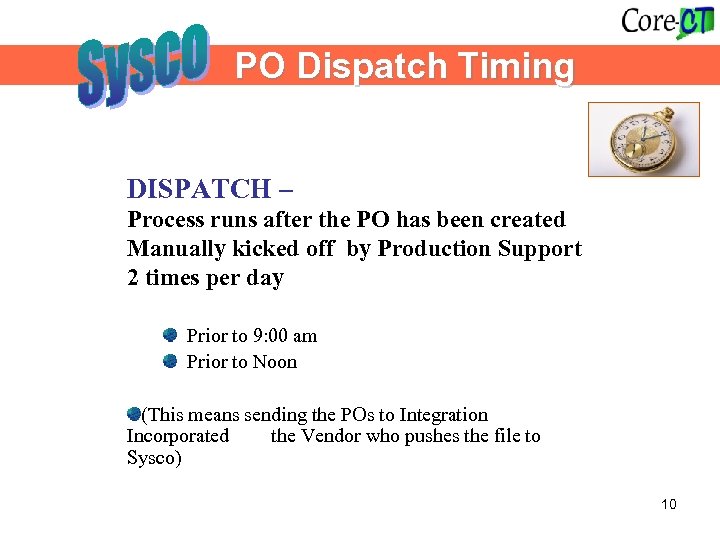  PO Dispatch Timing DISPATCH – Process runs after the PO has been created